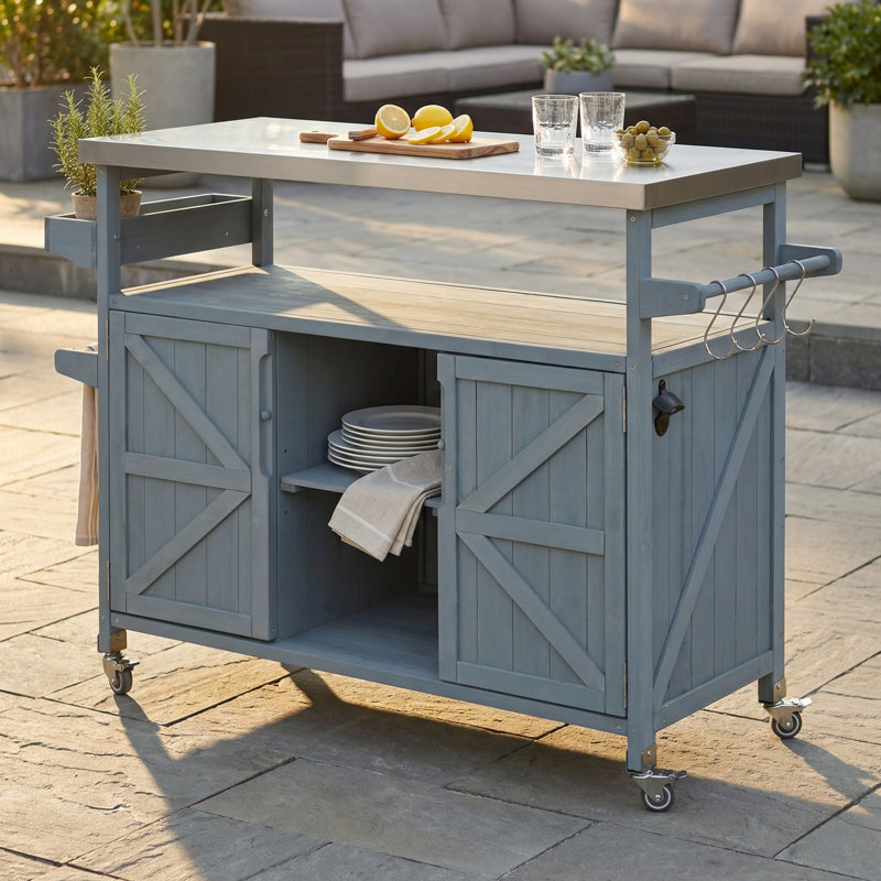 Grey Blue Outdoor Kitchen Island, Gray