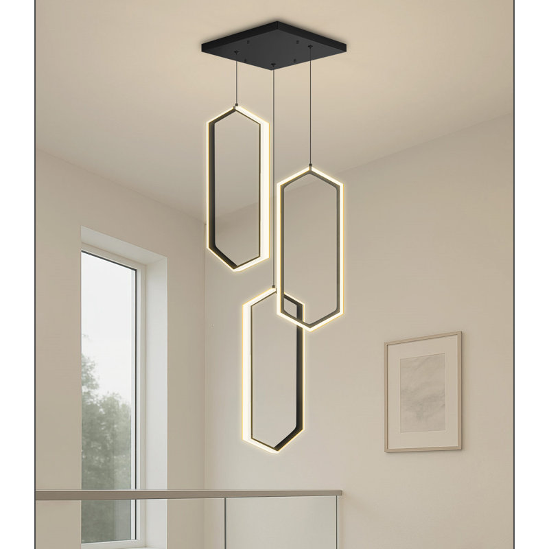 14" 3-ring Modern Led Dimmable Chandelier Black, Matte Black