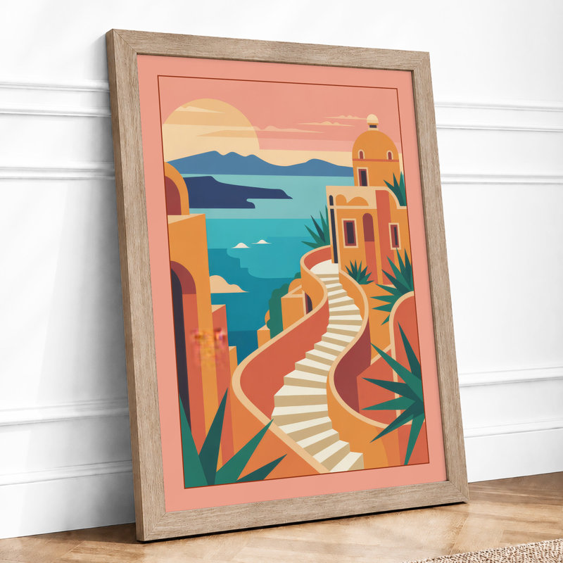 Mediterranean Coastal Path Modern - Framed Print, A1 - 84.1 x 59.4 cm, Oak