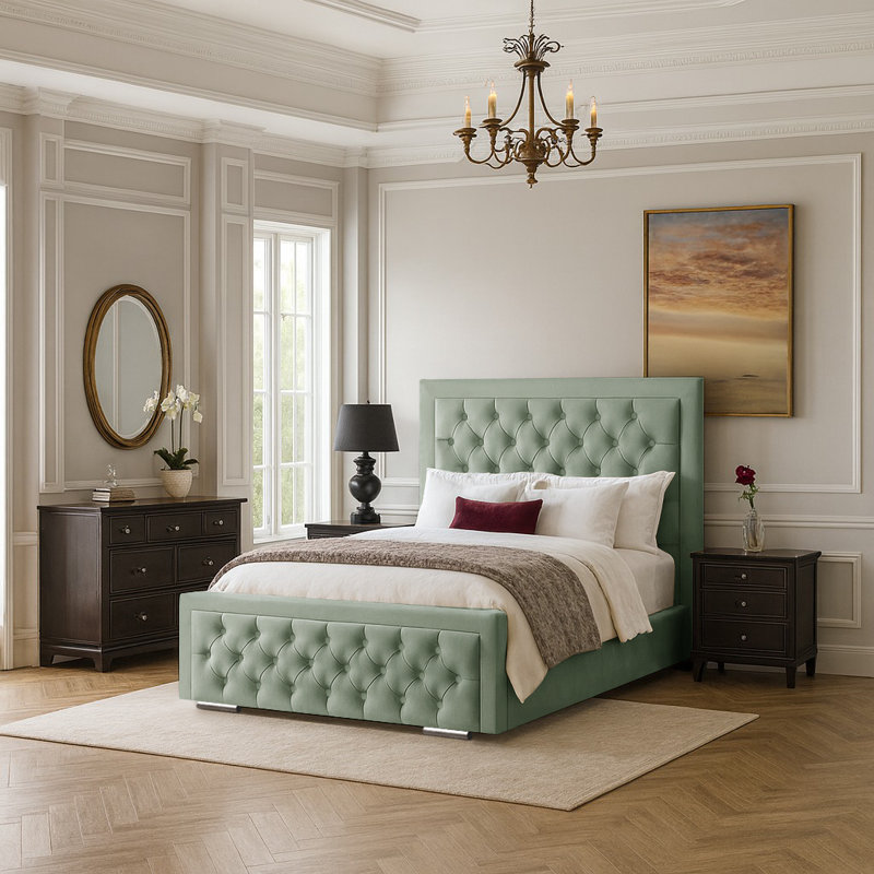 Agusta Upholstered Bed, Double (4'6), Duck Egg