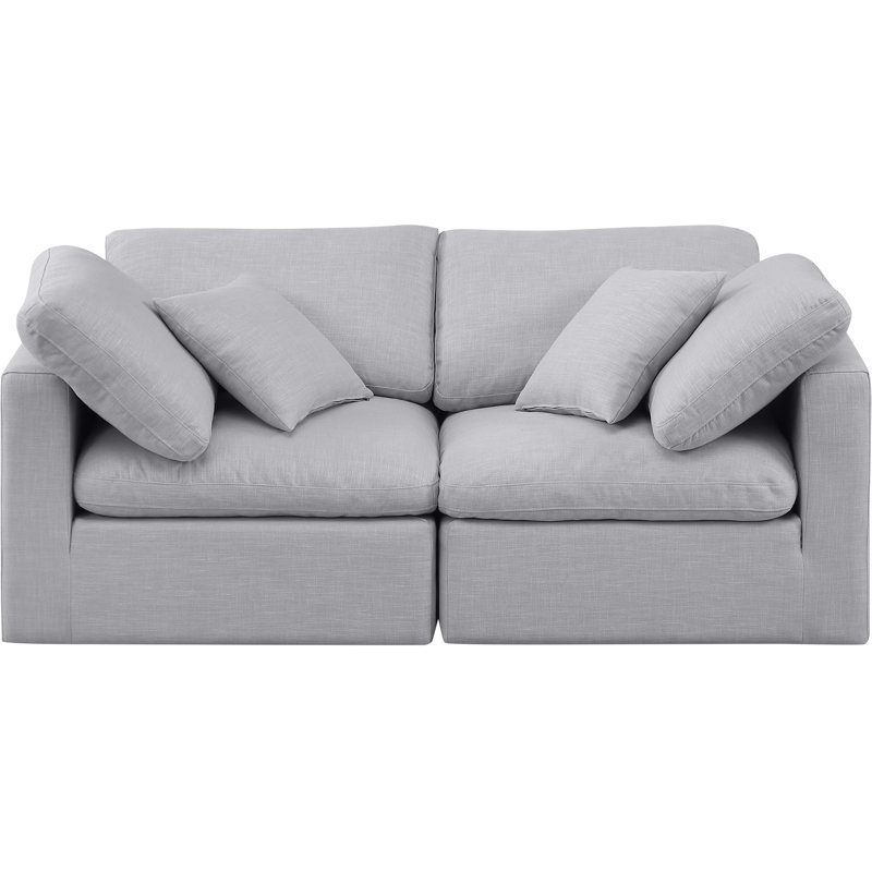 Causeuse rembourrée 70 po Itala, Tissu gris texturé en lin
