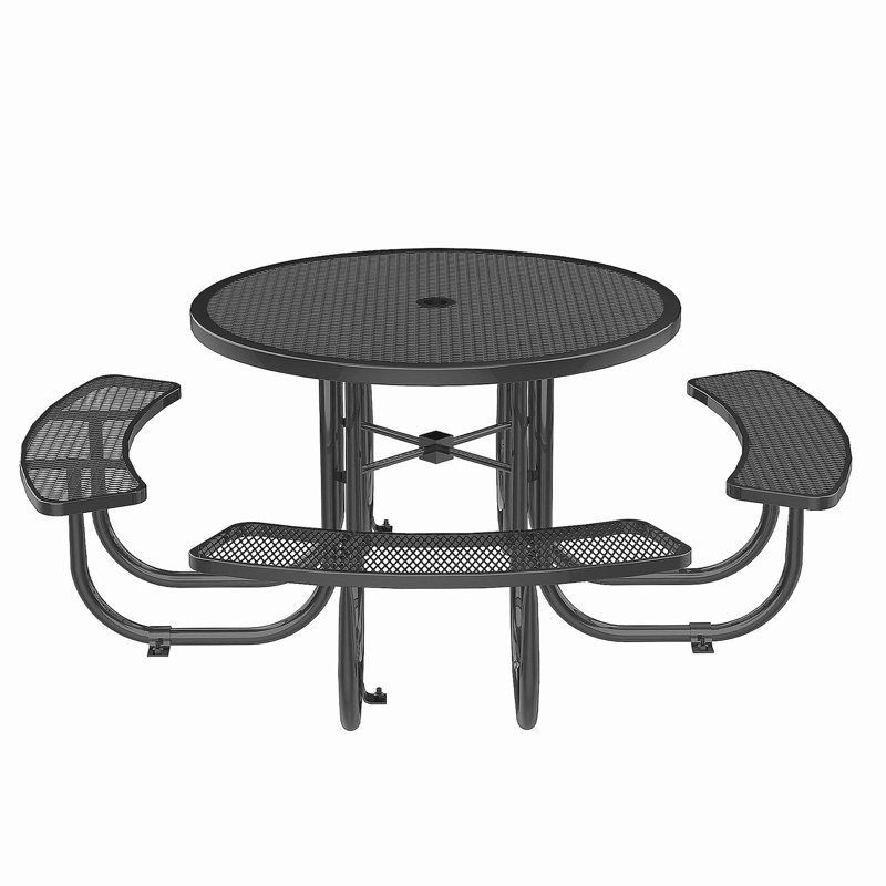 46-Inch Black Round Picnic Table with Umbrella Hole