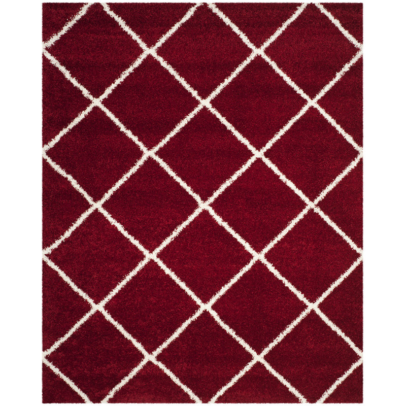 Humberto Hudson Shag Performance Geometric Rug, Rectangle 8' x 10', Red/Ivory