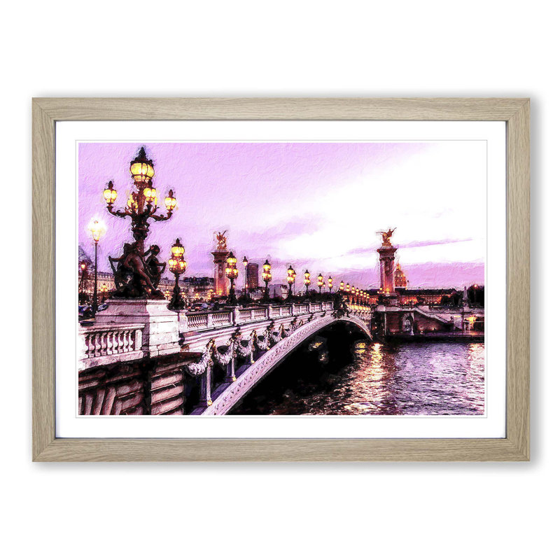 Pont Alexandre III Bridge in Paris France - Picture Frame Painting Print on MDF, 27cm H x 36cm W x 2cm D, Oak Framed