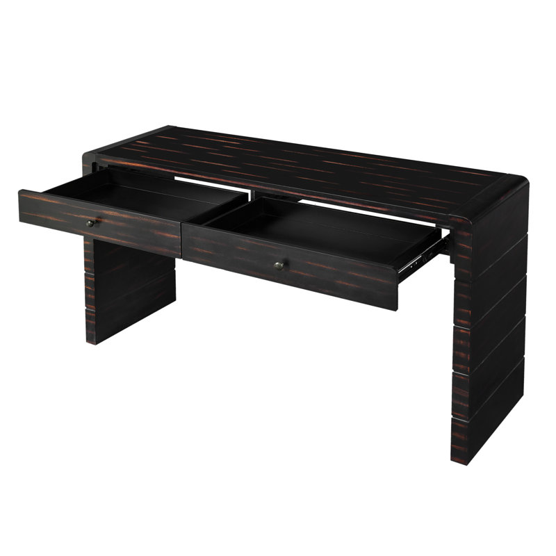 Rustic Curved Console Table with Storage for Entryway, Hallway, Living Room, Distressed Black
