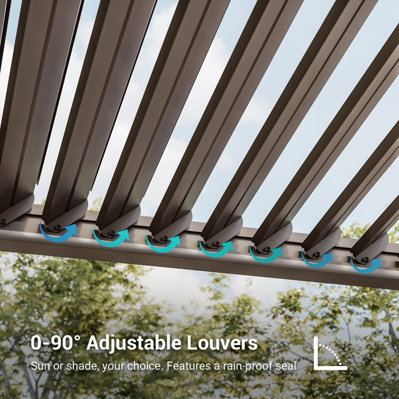 Solar LED Louvered Pergola, Outdoor Metal Pergola with LED Strip Lights, Patio Pergola with Adjustable Roof for Patio, Deck, Garden,Yard