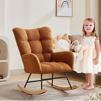 Rocking Chair, Upholstered Glider Rocking Chair With Ergonomic Backrest With Armrest by George Oliver