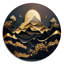 «Dreamy Golden Mountain IV», art mural rond en marbre abstrait-88628576