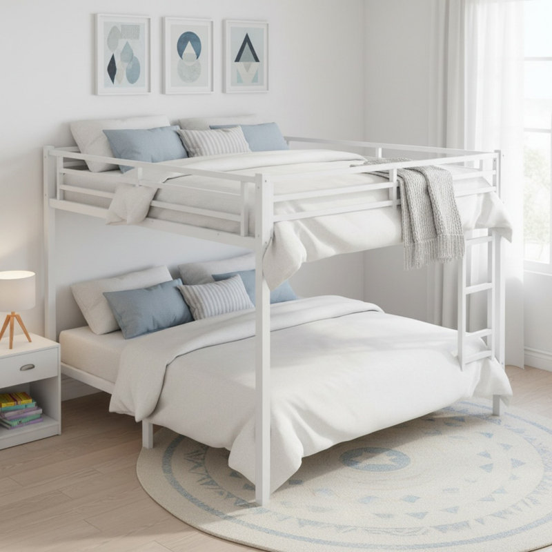 Metal Queen Over Queen Bunk Bed For Teens And Adults, Queen Over Queen