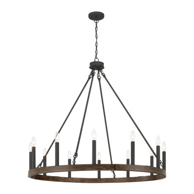 12-Light Candle Style Dimmable Wagon Wheel Chandelier
