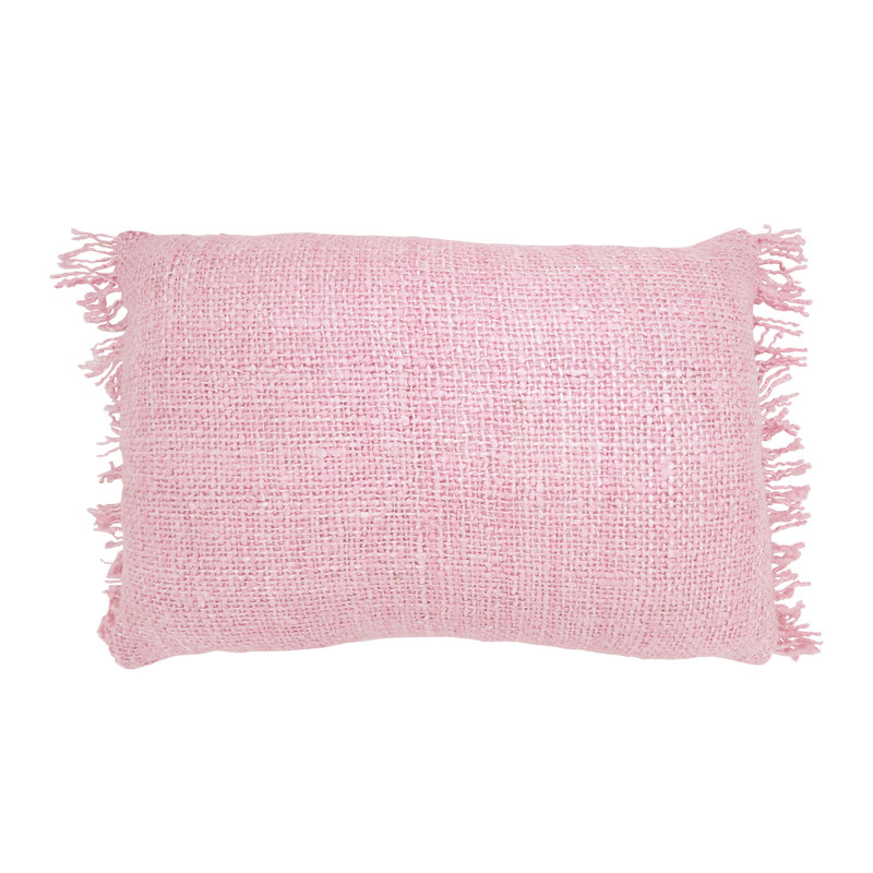 Coussin Fringe, Rectangle H 16 po x l 24 po, Polyester, Rose