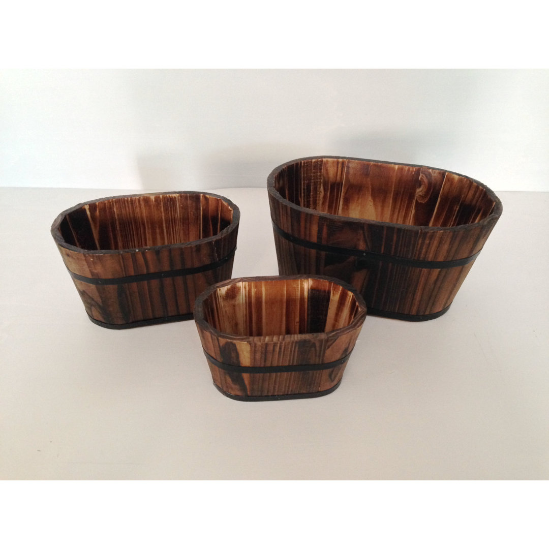 Mattson Wood Barrel Planter (Set of 2) Millwood Pines