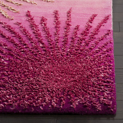 Tapis rose touffeté à la main à motif géométrique Amier