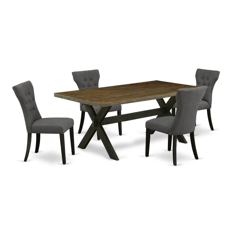Ensemble de table de salle à manger 5 pièces comprenant une table de cuisine rectangulaire avec pieds en X et 4 chaises de salle à manger Parson en tissu Gotham foncé, noir brossé