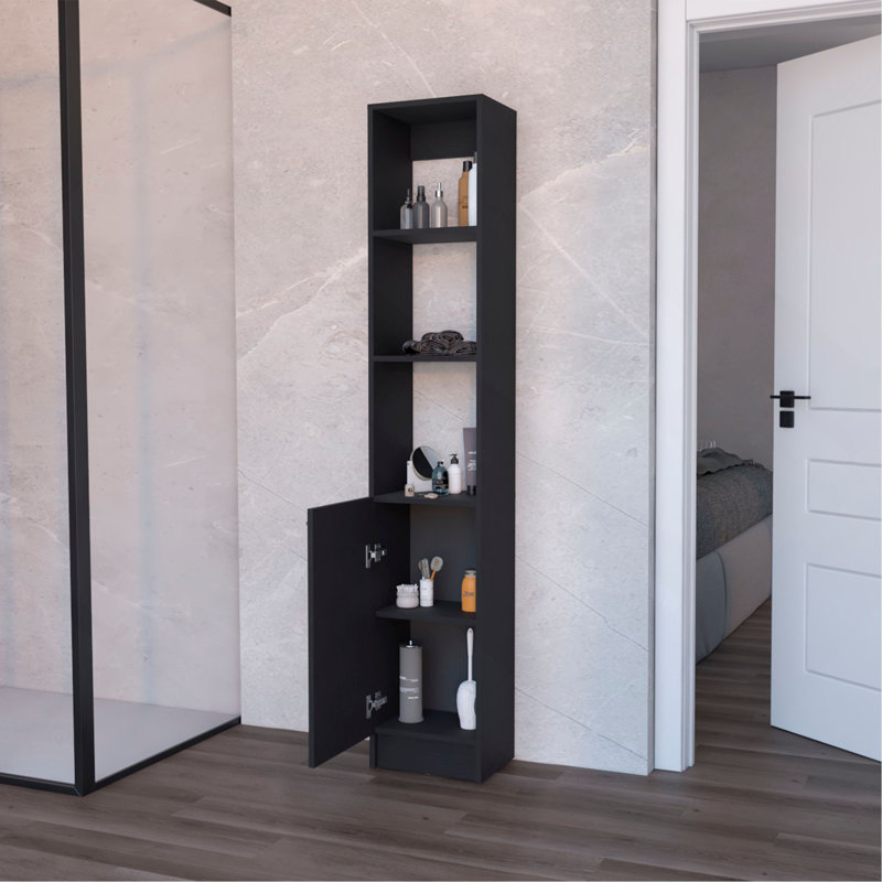 Armoire à linge Brenda avec 1 porte, 3 tablettes ouvertes, Noir