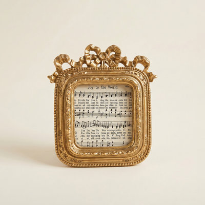Gold Bow Picture Frame — Ornate Carved Resin Antique Gold Photo Frame, Rococo Baroque Vintage Tabletop Frame for Desk, Dresser & Nightstand