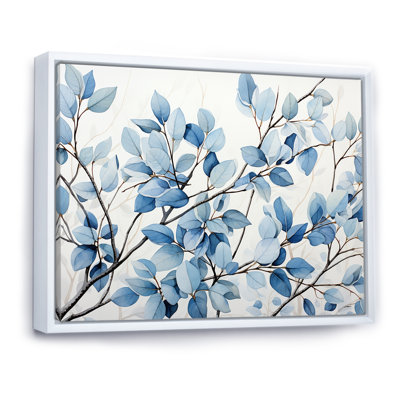 Blue And Grey Leave Bloom - Leaves Framed Wall Art