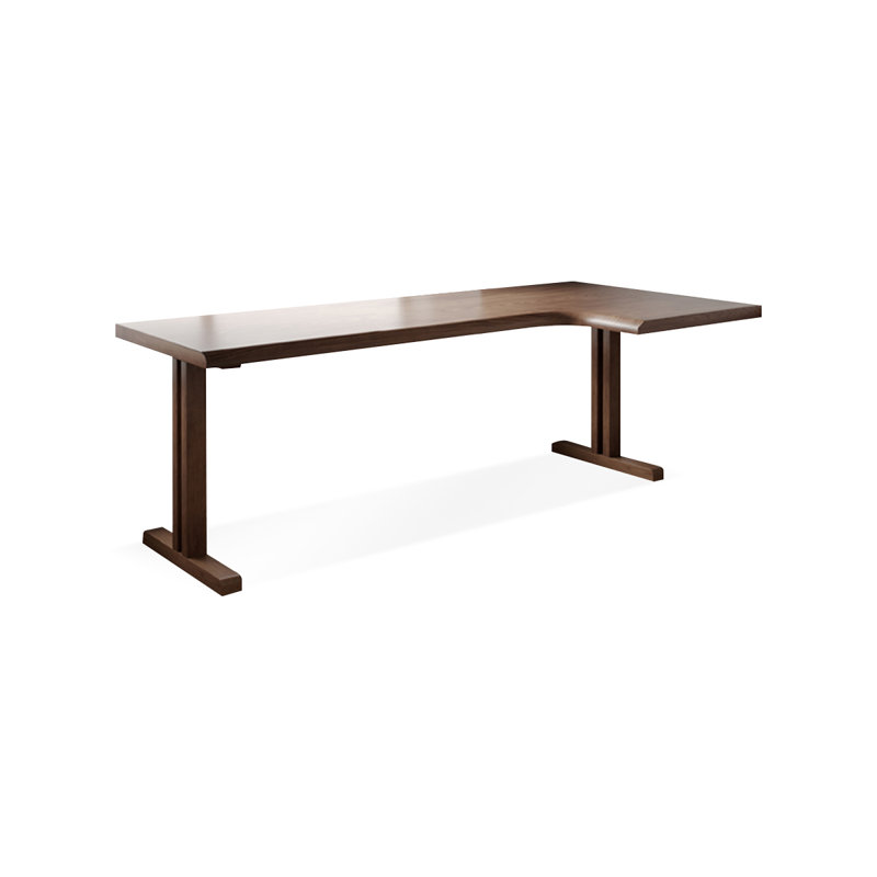 Light walnut L-Shaped Solid Wood desks, 29.53" H x 70.87" W x 35.43" D, Right Hand Return