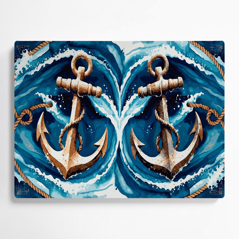 Art mural en métal gris Coastal Double Anchor, H 20 po x l 24 po