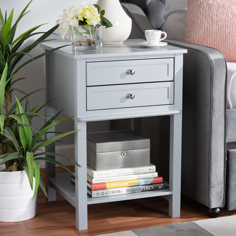 Kabishayan Picadilly  2 Drawer Nightstand, Light Gray