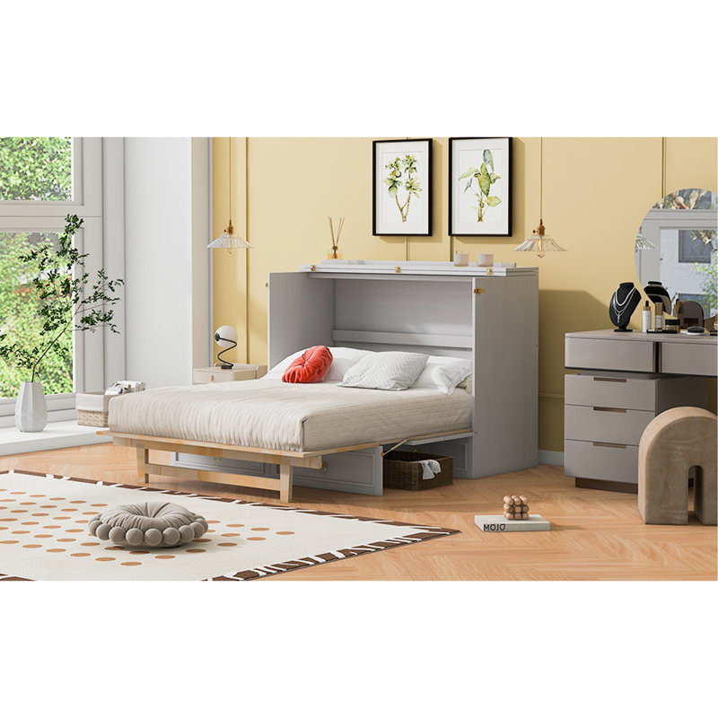 Drawer Murphy Bed Cabinet With Outlets, Antique White 2, Full