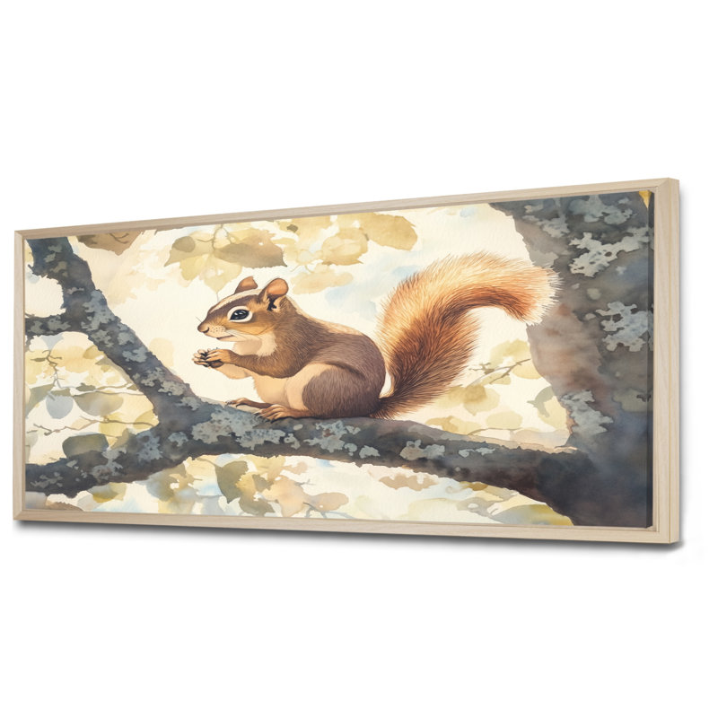 Écureuil, art mural écureuil, toile d'écureuil, H 28 po x l 60 po, Cadre naturel flottant