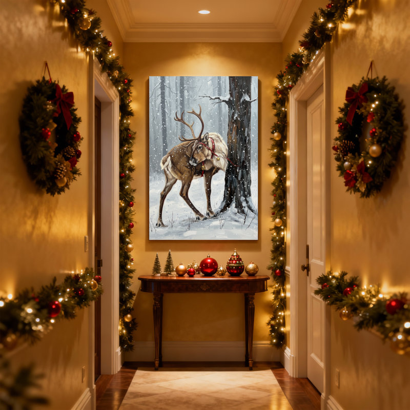 «Christmas Winter Forest Reindeer Snowfall Scene», ensemble de 3 impressions sur toile, H 30 po x l 20 po