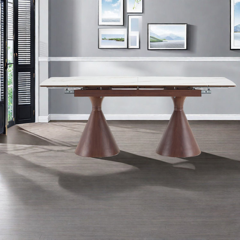 Tables de salle à manger extensibles (table seulement, sans chaises, avec plateau et pieds), métal MDF marbré, cuisine moderne
