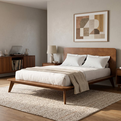 Nevio Mid-Century Modern Wood Platform Bed
