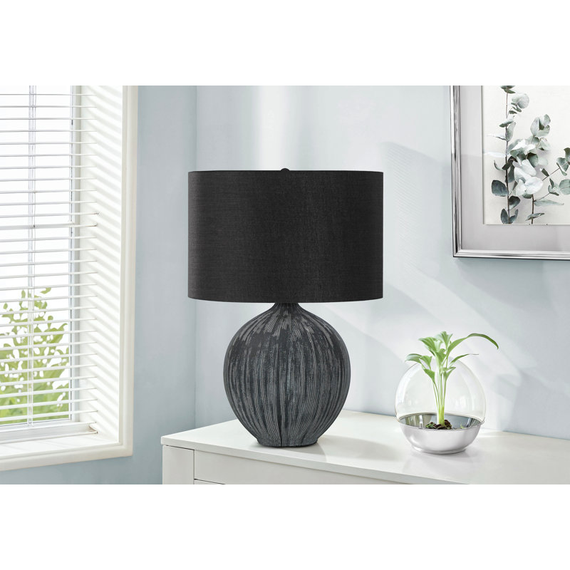 Lighting, H 23 po, lampe de table, céramique noire, abat-jour noir, contemporain