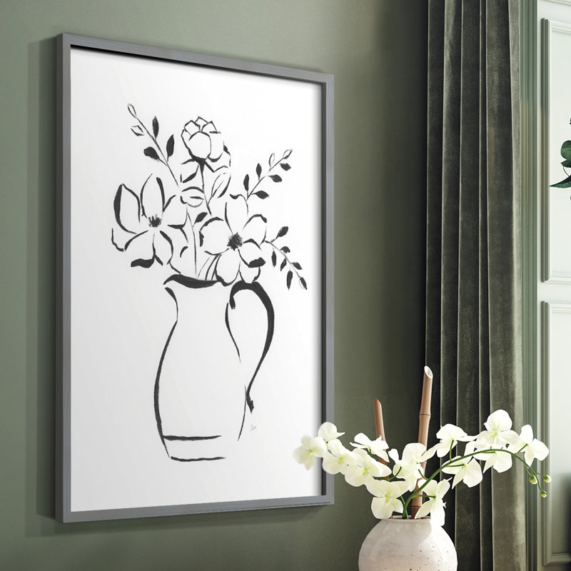 Reproduction d'art encadrée Squety Bouquet II - bois massif, Gris, H 10 po x l 8 po