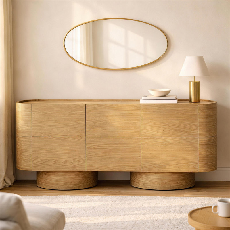 Solis 72" Contemporary 3-Door Solid Wood Sideboard in Natural