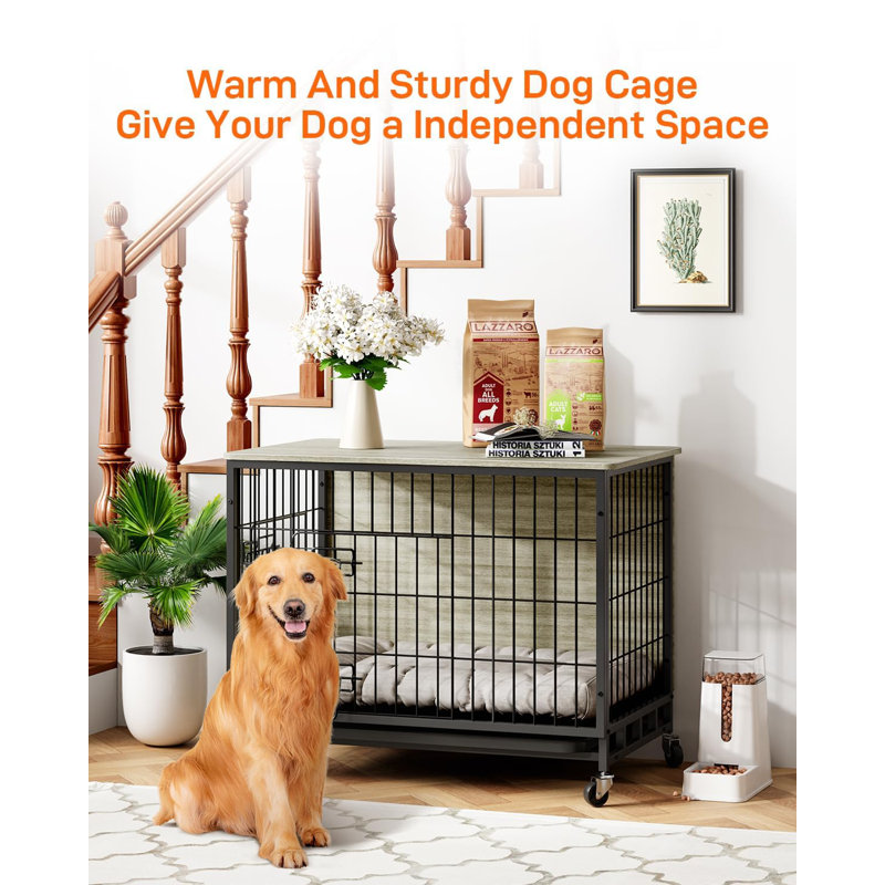 Table d'appoint pour chien, cage d'appoint en bois pour chien, Gris