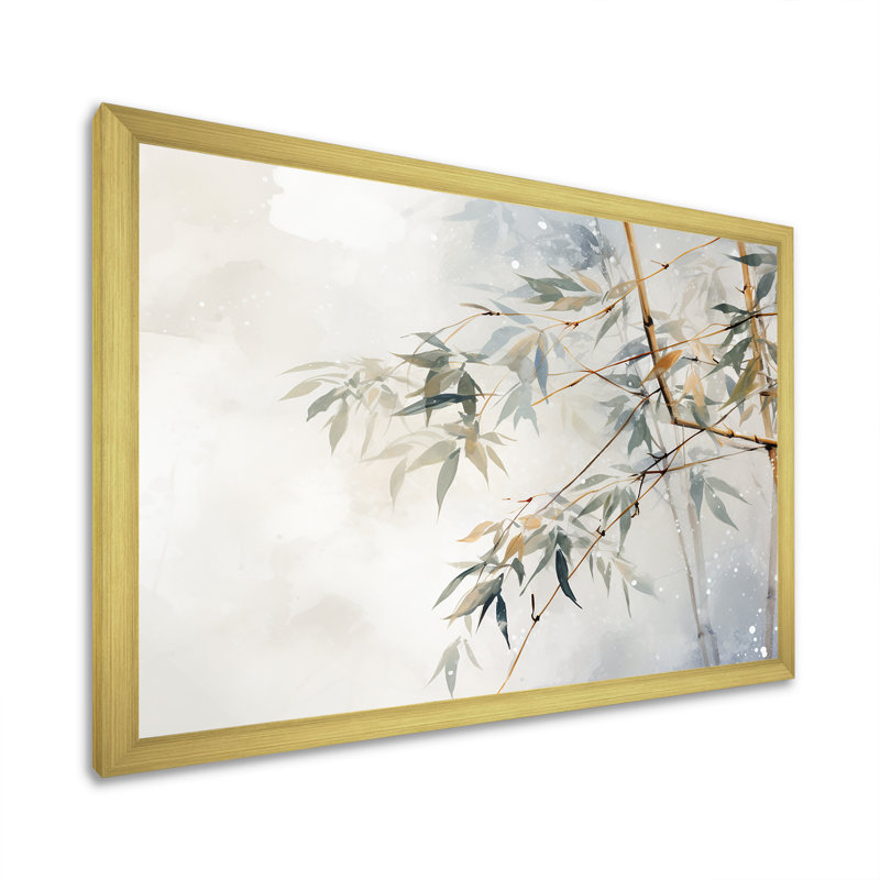 Gold Framed Minimalist Bamboo Serenity Canvas Print, 12" x 20"