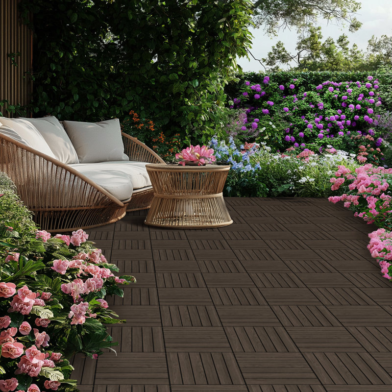 Wood Interlocking Deck Tiles for Indoor and Outdoor, Black