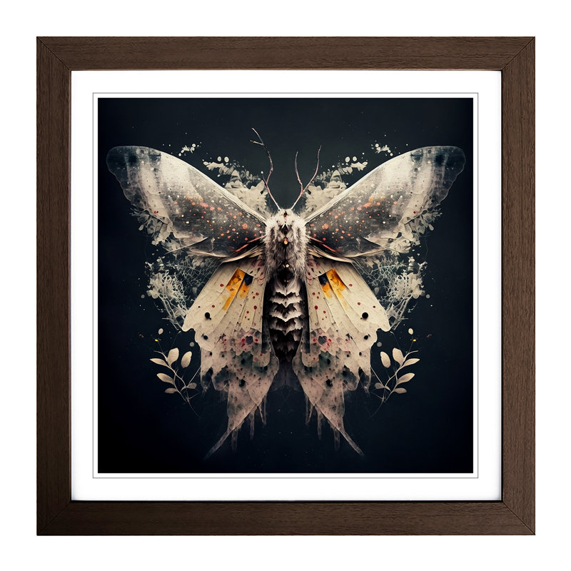 Moth Double Exposure - Single Picture Frame Print on Wood, Walnut