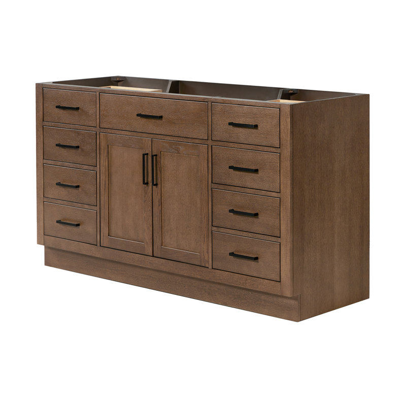 Osoria 60'' Solid Wood Single Bathroom Vanity Base Only, Base Cabinet without Top, Brown Oak