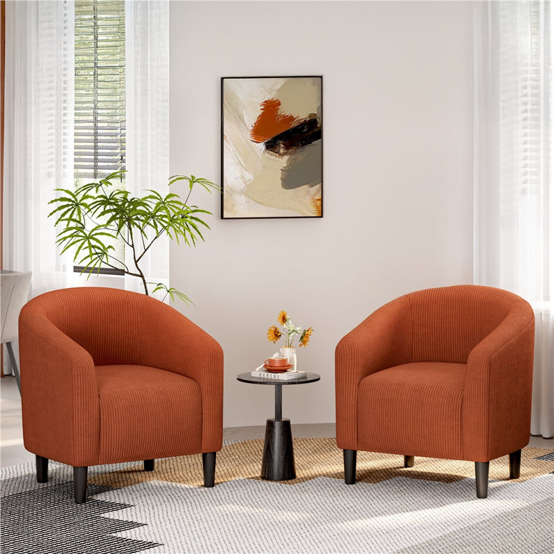 Fauteuil tonneau rembourré, fauteuil d'appoint avec accoudoirs ergonomiques enveloppants, Rouge brique