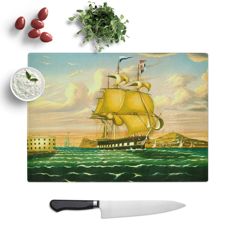 Ship Passing Castle Williams by Thomas Chambers Chopping Board, 0.4cm H x 28.5cm W x 39cm L