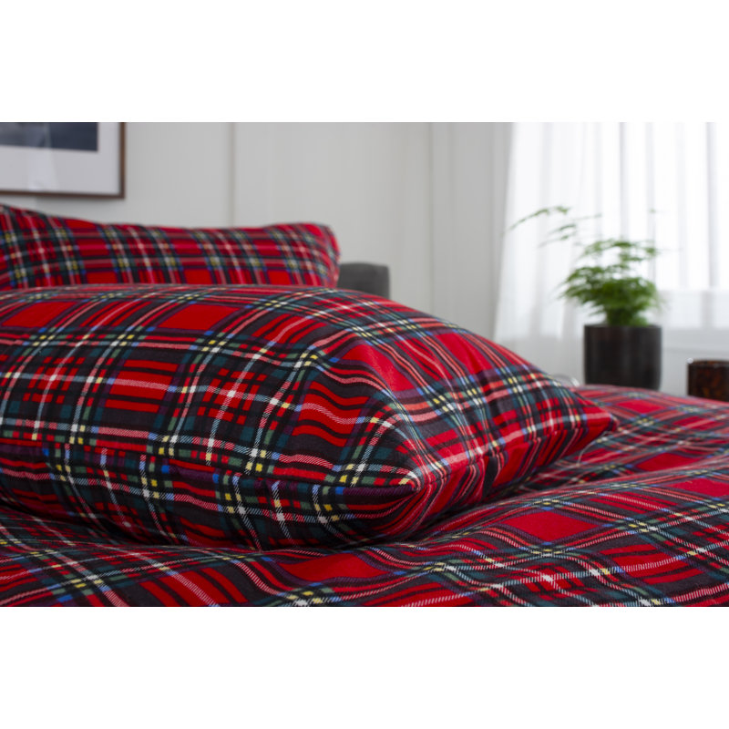 Cotton Plaid Duvet Cover Set with Pillowcases, Kingsize - 2 Standard Pillowcases
