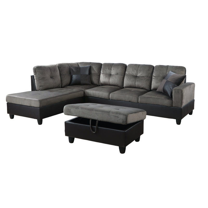 103.5" Upholstered L-Shaped Living Room Sectional, Left Hand Facing, Dark Blue Microfiber