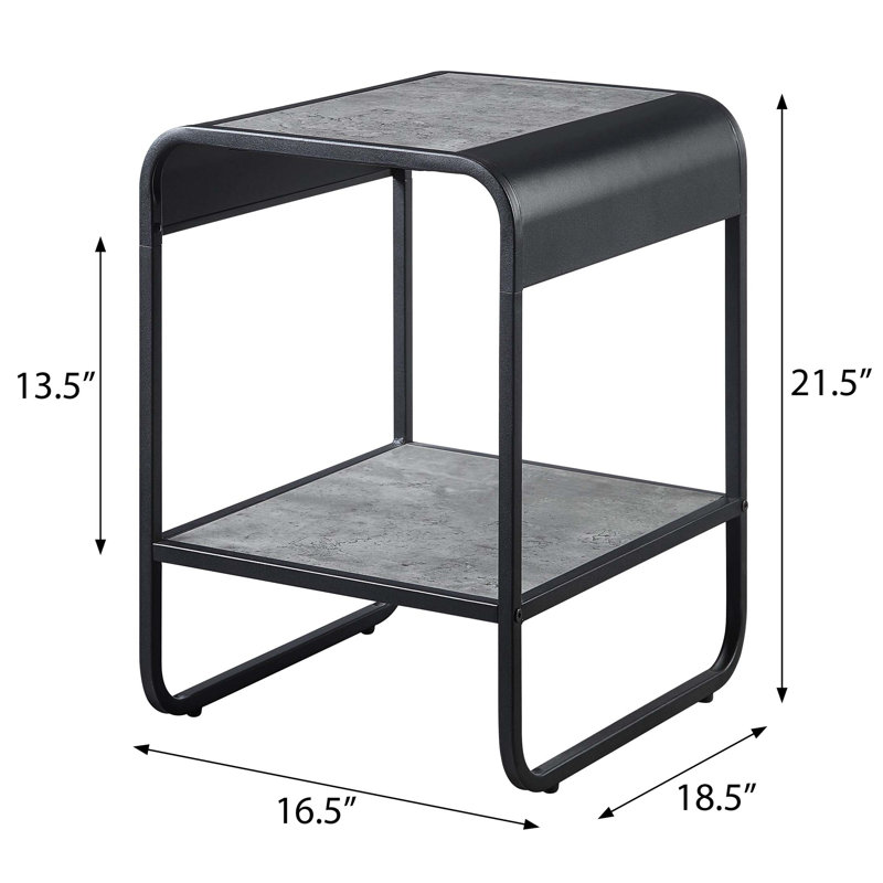 Table de bout à 1 tablette en béton gris et noir