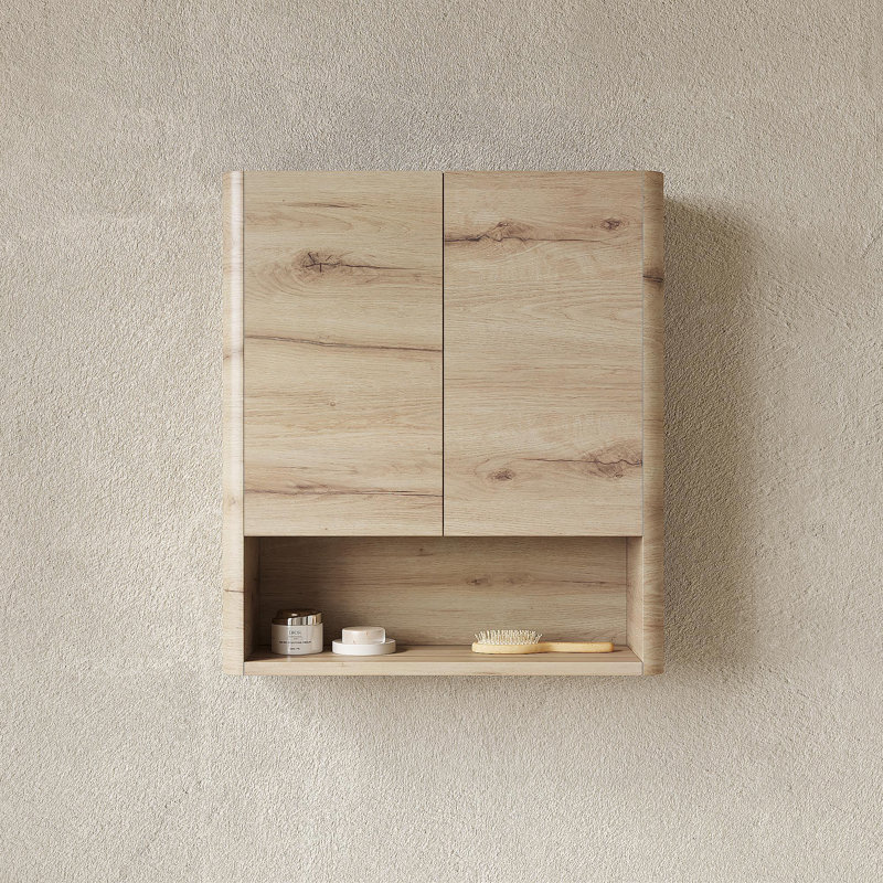 ZUNO 26" Wall-Mounted Bathroom Cabinet, With Doors, Shelf And Open Storage Compartment Over The Toilet Storage Cabinet For Bathroom, Kitchen, Laundry Room, White Oak Woodgrain Color Finish