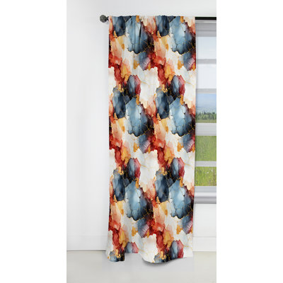 Bleu et rouge Marble Elegance I - Rideau de marbre abstrait - Rideau de marbre occultant en velours - 1 panneaux
