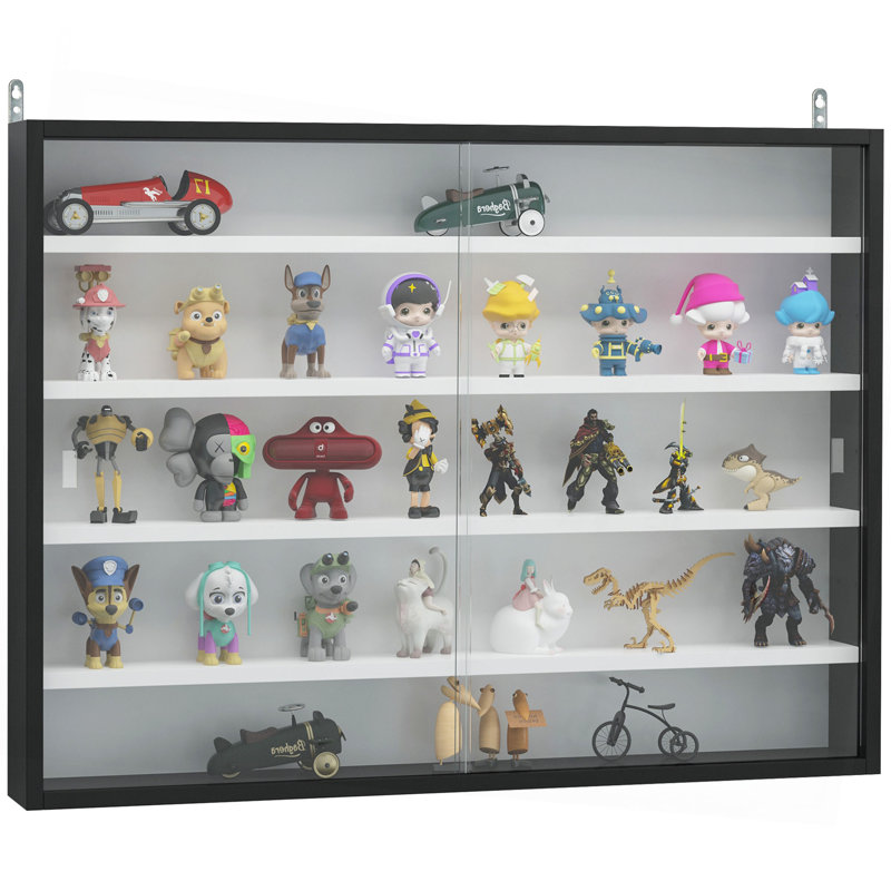 Vitrine à 5 niveaux, vitrine en verre avec 2 portes et tablettes réglables, fixation murale