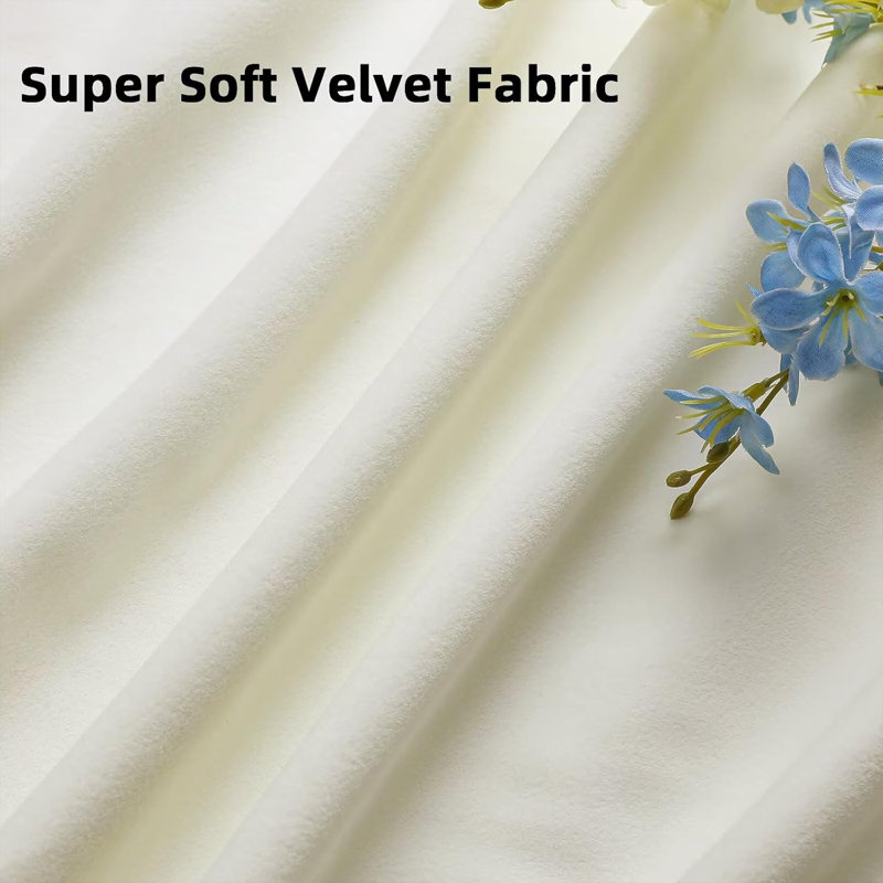 Ivory Velvet Rod Pocket Noise Reducing Room Darkening Curtains Panels, 42'' W x 72'' L