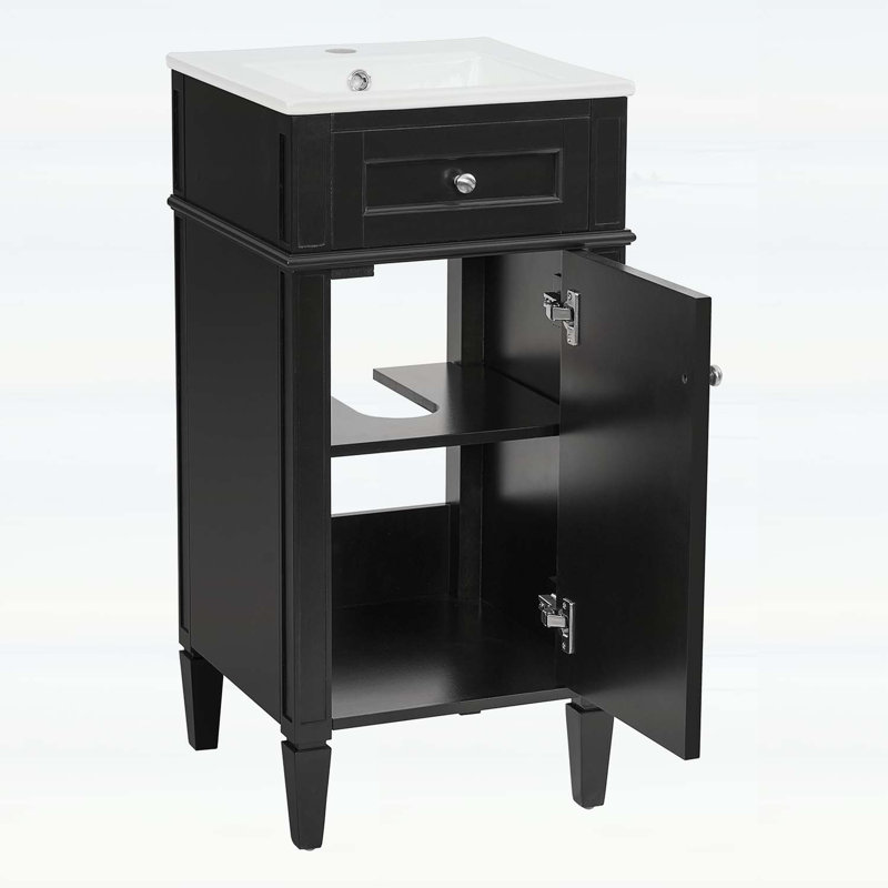 Bathroom Vanity with Ceramic Sink,Soft Closing Door,and Adjustable Shelf for Elegant Storage, Noir