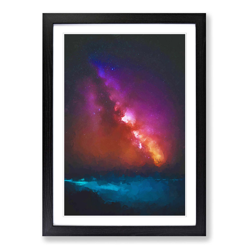 Stars over the Ocean - Picture Frame Graphic Art Print, 87cm H x 62cm W x 2cm D, Black Framed