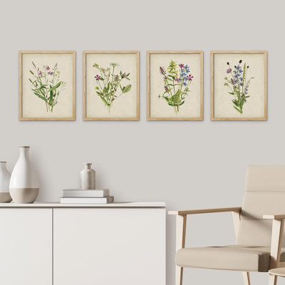 " Watercolor Floral Botanical " 4 - Pieces