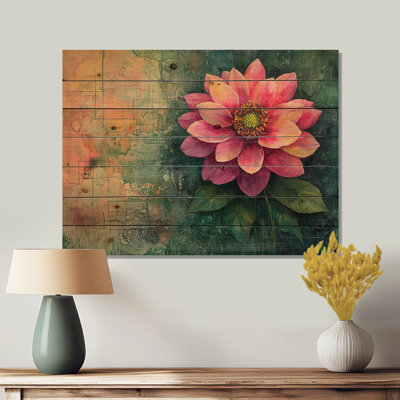 Vintage Dalia Spring Symphony I - Dahlia Wood Wall Decor - On Natural Pine Wood
